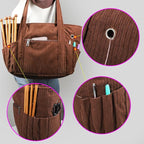Crochet Bag Organizer Corduroy Yarn Bag Holder for Crocheting Basket Kit Knitting Needles Yarn Balls Gifting to Knitting Fans