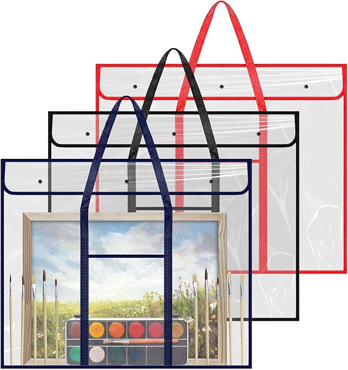 3 Pcs Large PVC Poster Storage Bag, Bulletin Board Holder, Art Portfolio Case with Pockets, Transparent Organizer for Teacher Classroom Organization, 3 Color (25" X 31")