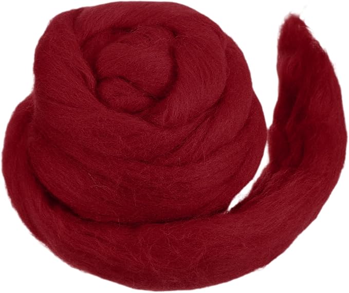 MECCANIXITY Wool Roving Yarn Soft Felting Wool 50g/1.76oz Pure Chunky Roving Yarn for Needle Felting Knitting Blanket Spinning Weaving Art DIY Craft Red