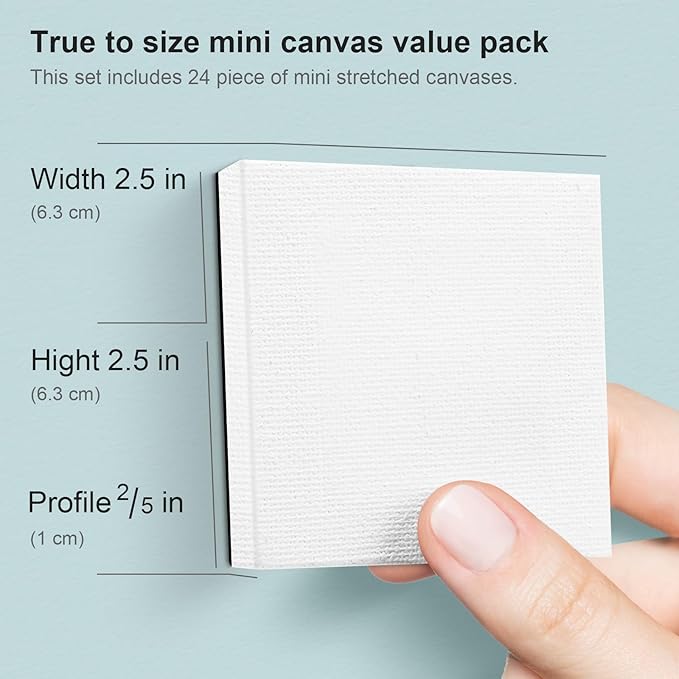 AUREUO Mini Magnetic Stretched Canvas 2.5x2.5 Inch / 24 Pack - Small Square Wrapped Canvas Board with Magnet Back, Art Gift Set Tiny Framed Bulk Pack Canvases for Acrylic Painting & Craft