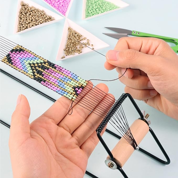 PP OPOUNT Bead Loom Kit, Beading Supplies with 9700 PCS Seed Beads, Tray, Scissors Making Accessories, Beading Loom Kits for Adults Jewelry Making Bracelets Belts