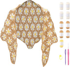 Noocro Crochet Kit for Intermediate or Advanced Levels, Complete Craft Kit for a Floral Daisy Shawl with Step by Step Video Tutorials Detailed Instructions, Perfect Holiday Gift or DIY Project (Khaki)