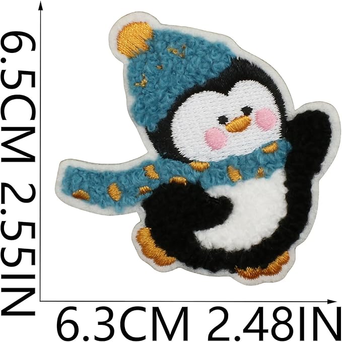 Christmas Penguins Iron on Patches 12Pcs Chenille Embroidery Sew on Stickers Applique for DIY Crafts T Shirt Clothing Jackets Backpacks Jeans Party Decorations Accessories