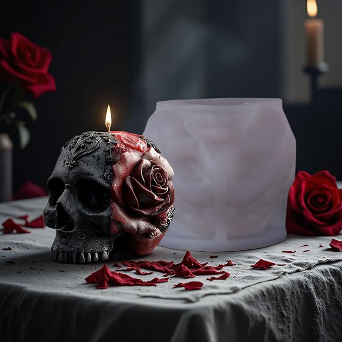 Snake Skull Silicone Mold, Cylinder Candle Mold with Coiling Snake for Halloween Candle Making, Resin, Clay Craft, Aromatherapy Gypsum, Home Decor (Bone Hand 3-Piece Set)