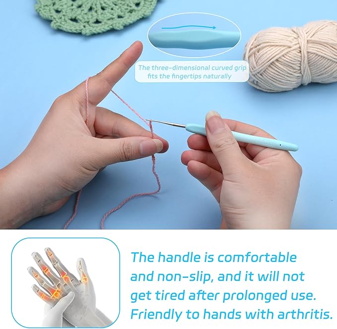 0.5 mm Crochet Hook, Ergonomic Handle for Arthritic Hands, Extra Long  Knitting Needles for Beginners and Crocheting Yarn (0.5 mm)