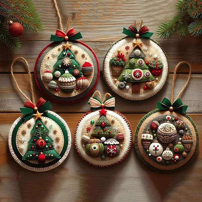 DIY Christmas Felt Patch Kit, Felt Christmas Ornaments, Craft Set with Pre-Cut Felts Sheets, Holiday Craft Kit for Family Fun, Beginner-Friendly, Handmade Xmas Decorations for Tree & Home (#B)