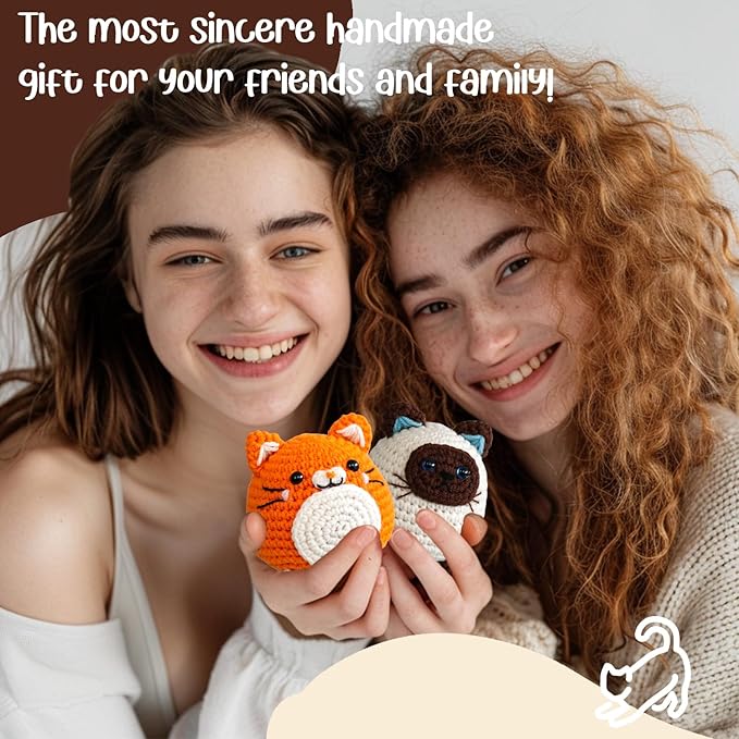 TAKADODO Crochet Kit for Beginners - Learn to Crochet Kits for Adults Beginner with Step-by-Step Video Tutorials - Crochet Kits for Adults and Kids (Cats)