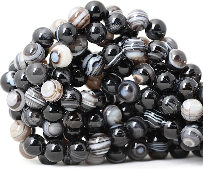 35PCS 10mm Black Striped Agate Round Loose Beads DIY Bracelet Necklace Materials 1 Strand 15"