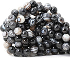 35PCS 10mm Black Striped Agate Round Loose Beads DIY Bracelet Necklace Materials 1 Strand 15"