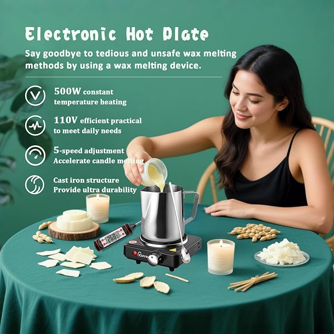 FAIRYELF Candle Making Kit with Wax Melter, Complete Candle Making Supplies, Soy Candle Wax Kit for Kids, Beginners, Adults, Including Electronic Stove, Soy Wax, Melting Pot, Rich Scents and Dyes