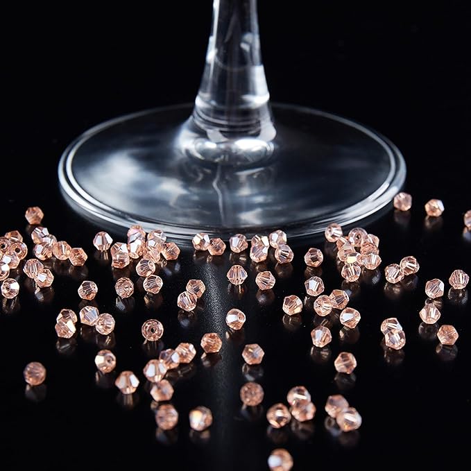1200PCS 3mm Bicone Crystal Glass Beads for Jewelry Making, Sparkling Mini Beads for Suncatchers, DIY Bracelets & Craft Projects (Pink)