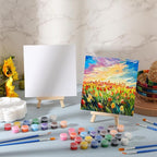 Qilery 24 Set 6 x 6 Inch Canvas Boards and Easel for Painting, Acrylic Paint Strips, Palettes, Brushes, Canvases Painting Kits for Kids Adults Artists Beginners Oil Acrylic Painting Party Favors