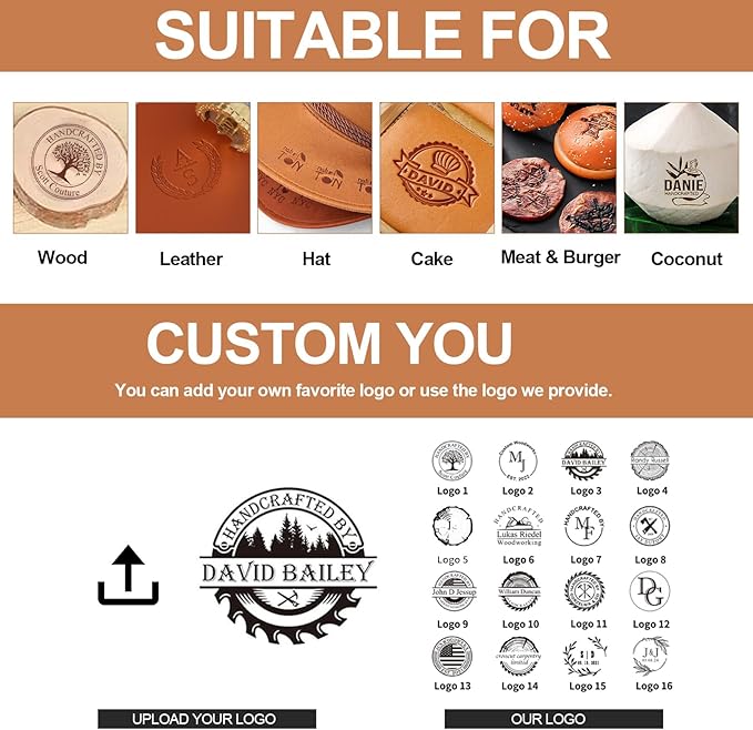 Terwex Custom Branding Iron for Wood, Personalized Wood Branding Iron Head Brass Stamp, Metal Logo Branding Irons Letter Stamp for Leather Food Steak, Woodworking Tools Handmade Lover DIY Gifts(0.5")