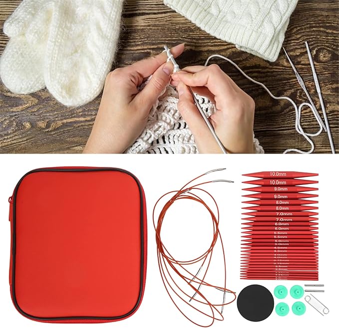 Circular Knitting Needles, Removable Knitting Needle Set Interchangeable Crochet Needles with Storage Case and Extension Cable Knit Women Gifts for Socks, Sweaters, Hats, Size from 2.75mm to 10mm