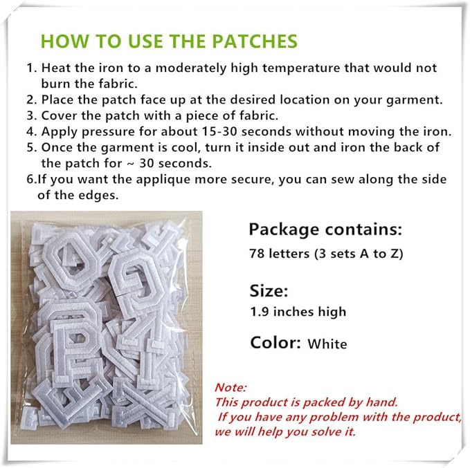 1.9 inch Iron on Letter Patches 78 Pieces, A-Z Embroidered Alphabet Patches for Clothing Jackets Hats Backpacks Jeans White