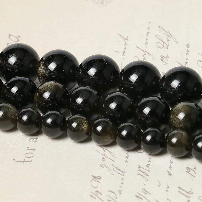 60pcs 6mm Natural Stone Beads Gold Obsidian Beads Energy Crystal Power Gemstone for Jewelry Making, DIY Bracelet Necklace