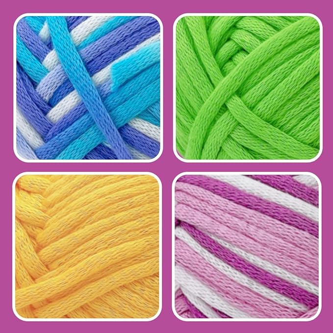 4x50g Beginner Crochet Yarn for Crocheting and Knitting; Beginner Easy Yarn kit with Tool Set (Azure Waves+Lavender Dreams+Green+Yellow, 4 Skein)