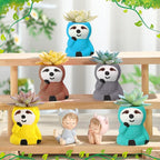 Pasimy 6 Set DIY Ceramic Succulent Planter Pots Paint Your Own Flower Pots Craft Kit Unpainted Bisque Paintable Flowerpot with Brush Palette Ready to Paint for Family Activity Gift(Sloth)