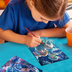 Georgie Porgy Scratch Paper Art Set for Kids Adults Magic Rainbow Scratchboards for DIY Arts and Crafts Kits Christmas Birthday Gift with Scratching Tools Kit (A4-Noctilucent Beast + Constellation)