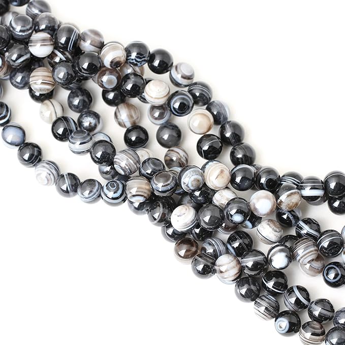 35PCS 10mm Black Striped Agate Round Loose Beads DIY Bracelet Necklace Materials 1 Strand 15"