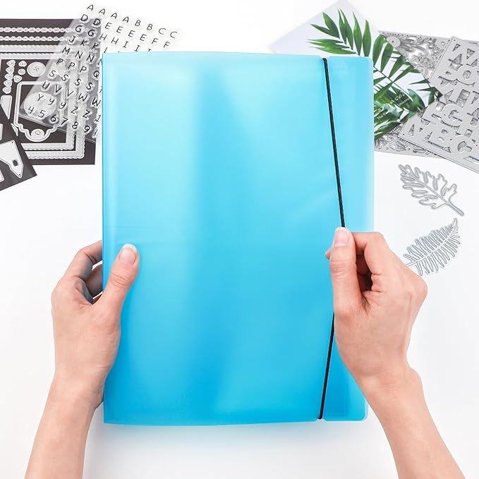 10 Pcs 0.3mm Magnet Sheets and 80 pockets/20 pages Storage Album for Stamp and Cutting Dies Storage Book Organizer Folder for Storage Die Cutting, DIY Scrapbooking Card Making Supplies (Blue)