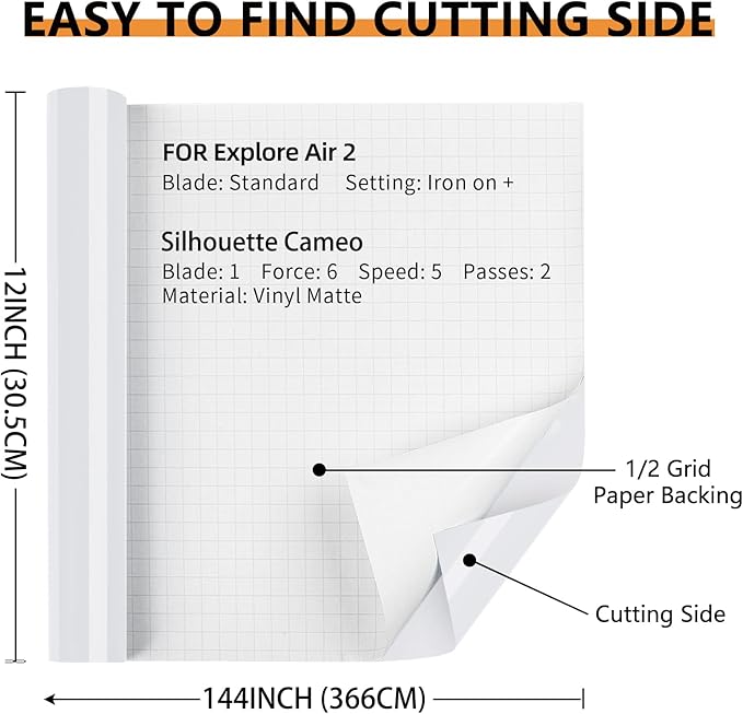 Glossy White Permanent Vinyl, 12" x 12 FT Vinyl with Cricut Cutting Machine - Lya Vinyl Glossy White Adhesive Roll for Mug, Cup, Window & Home Decal