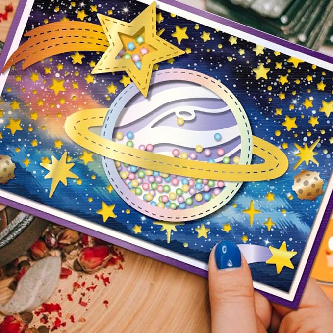 GLOBLELAND Rocket and Stars Shaker Cutting Dies for Card Making Sun and Planet Shaker Cut Die for DIY Scrapbooking Journal Embossing Paper Craft Decor