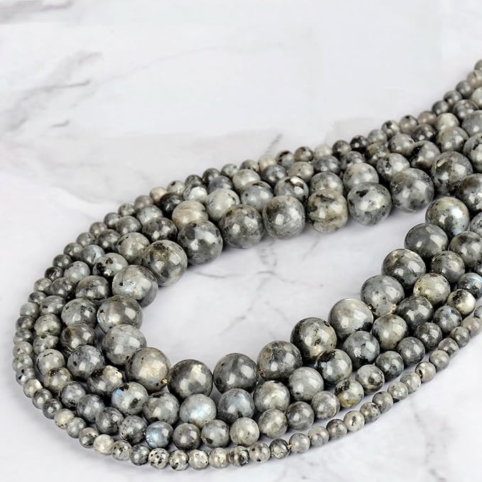 4mm 200pcs Natural Stone Round Beads Black Larvikite Genuine Stone Beading Loose Gemstone DIY Charm Smooth Beads for Bracelets Necklaces Earrings Hole Size 1mm (Black Larvikite 4mm)