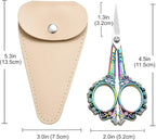 Embroidery Scissors, 4.5in Small Sharp Pointed Tip Vintage Detail Shears with Sheath for Craft, Sewing, Thread Cutting, Artwork, Needlework Rainbow