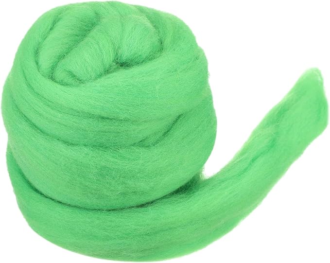MECCANIXITY Wool Roving Yarn Soft Felting Wool 50g/1.76oz Pure Chunky Roving Yarn for Needle Felting Knitting Blanket Spinning Weaving Art DIY Craft Shine Green