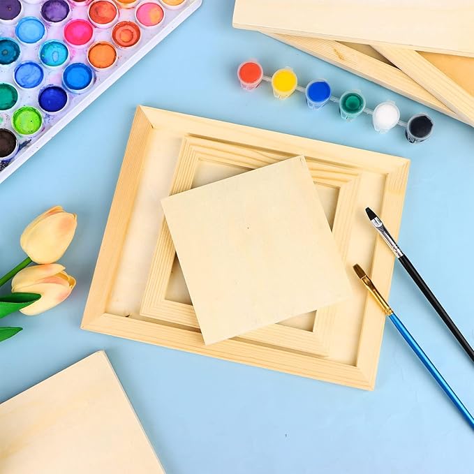 18 Pack Unfinished Wood Canvas Panels Kit Wooden Panel Boards Wood Paint Pouring Panels Wooden Canvas Panels Boards for Painting, Pouring Art, Crafts/11.8x7.9Inch/9x7.5Inch/6x6Inch/4.7x4.7Inch