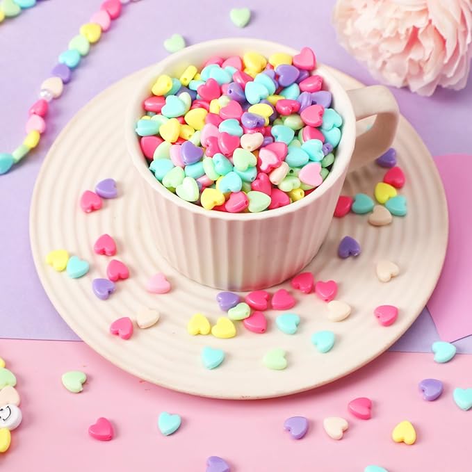 UPINS 1200Pcs Heart Shaped Beads Day Pastel Spacer Heart Beads for DIY Making Party Decoration Earrings Item Crafts Supplies