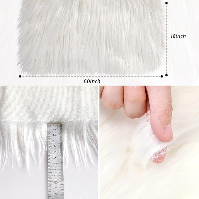 Tatuo 60 x 18 Inch White Faux Fur Fabric Halloween Fluffy Fuzzy Craft Fake Fur Cuts Shaggy Synthetic Plush Patch Sewing DIY Winter Christmas Costume Gnome Beard Miniature Dolls Rugs Mats Gift