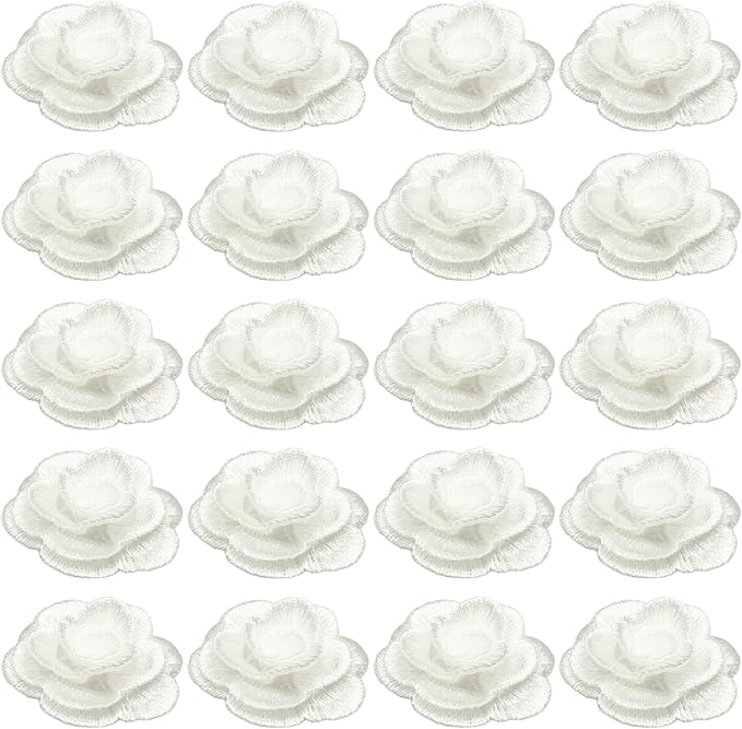 20pcs Flower Lace Applique Exquisite 3D Embroidery Floral Sew On Patches for Wedding Bridal Dress Clothes Repairing Hair Ornaments Sewing Craft DIY (White-Off)