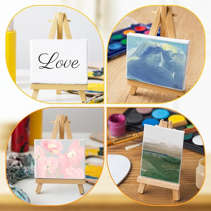 50 Pcs Mini Easels 5 Inch Mini Easel Stand Wooden Easel Art Craft Painting Triangle Stand Canvas Holder Small Easels for Display Card Photos Tabletop Phone Wedding