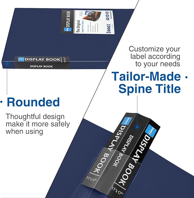 Sooez Art Portfolios 11"x17", Large Portfolio Folder with 30 Pockets & Black Inner Sheets, Display 60 Pages, 11 x 17 Presentation Book for Artwork Storage, Binder with Plastic Sleeves for Artist