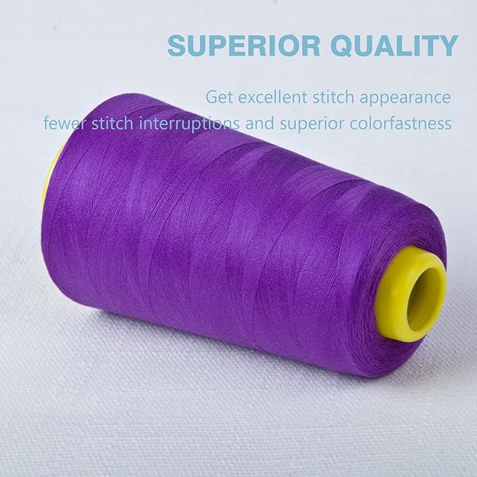 Purple Serger Thread All-Purpose for Sewing, Polyester, 4 Cones of 3000 Yards Each Spool Thread for Sewing Machine