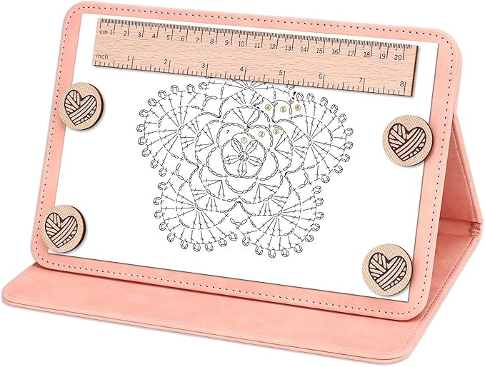 Earssa Knitting Pattern Holder,Knitting Chart Holder,Magnetic Crochet Knitting Chart Holder Knitting Accessories Foldable Knitting Chart Keeper with Ruler for Fixed Crochet Pattern (Pink)