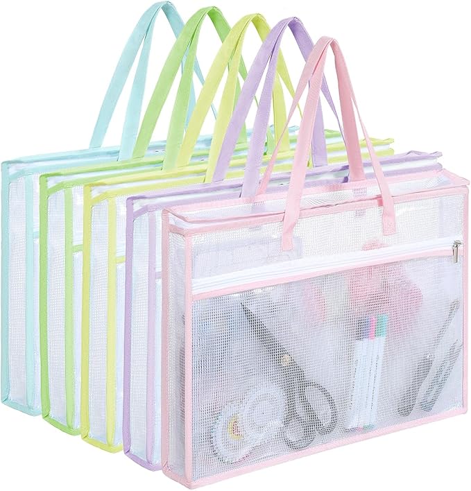 Qozary 5 Pcs Sew Project Bags for Quilting-A3 Sewing Craft Organizer Storage with Full-Zip & Handle, Needlepoint Project Bag for Embroidery, Knitting, Stitching, Cross Stitch and Crochet, Artworks