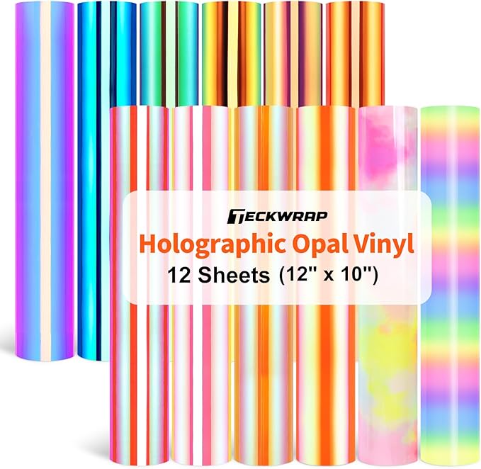 TECKWRAP Holographic Vinyl Stickers, 12" x 10" 12 Sheets Opal Adhesive Permanent Vinyl Sheets for DIY Halloween Decorations Sticker, Home and Car Decor,
