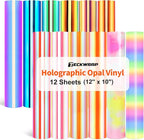 TECKWRAP Holographic Vinyl Stickers, 12" x 10" 12 Sheets Opal Adhesive Permanent Vinyl Sheets for DIY Halloween Decorations Sticker, Home and Car Decor,