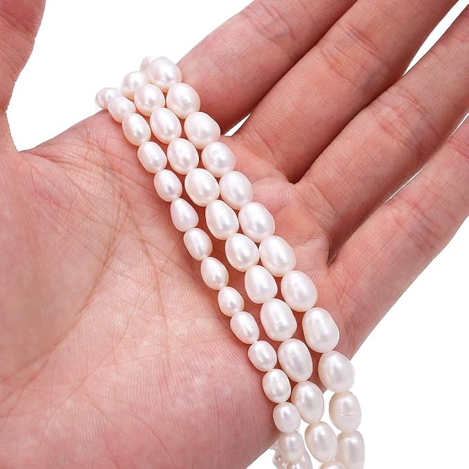 Natural Pearl Beads Rice 7-8mm White Freshwater Cultured Loose Gemstone Beads for DIY Jewelry Making 13.8''/Strand