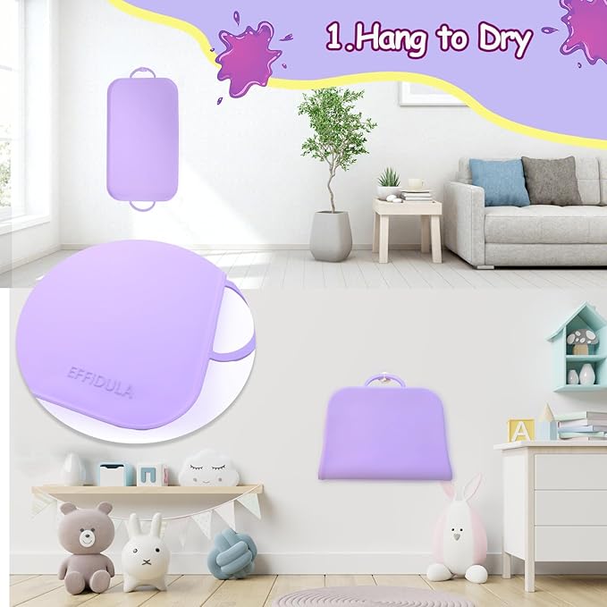 Silicone Craft Station Mat for Kids, Large Silicone Art Mat With Handle, Raised Edges for Painting, Jewelry-Making & Crafts - 26x16in,Purple