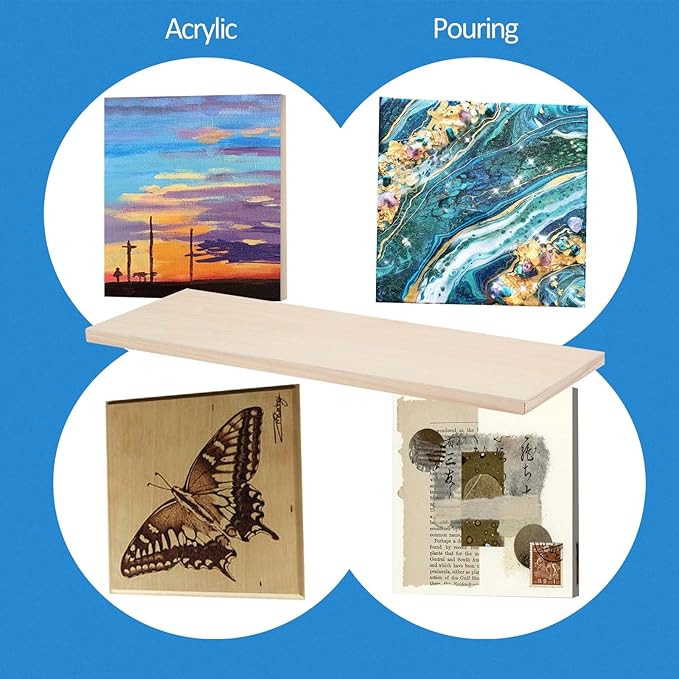 Falling in Art Unfinished Birch Wood Panels Kit for Painting, Wooden Canvas 2 Pack of 6x24 Studio 3/4" Deep, Cradle Boards for Pouring, Art, Crafts, Burning and More