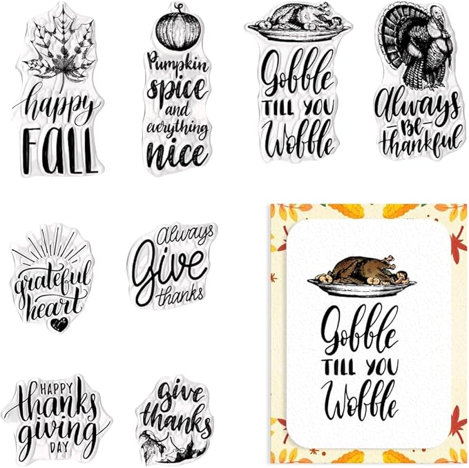 Hying Thanksgiving Words Clear Stamps for Card Making, Harvest Pumpkin Turkey Transparent Rubber Stamps for Bullet Journal DIY Scrapbook Decoration Handmade Crafts Notebook Fall Card Blessings