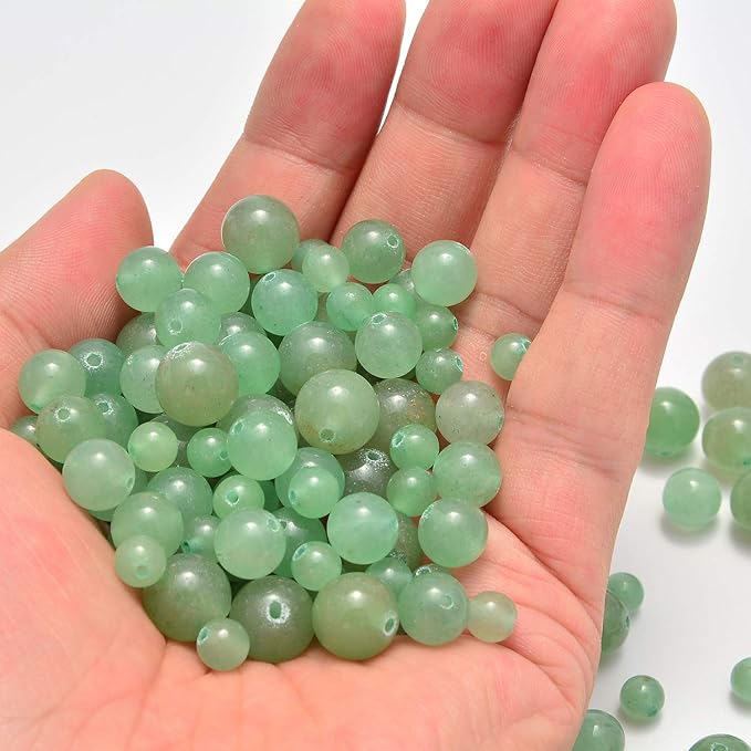 NCB 100pcs 6mm Natural Stones Round Gemstone Round Loose Stone Beads with Elastic String and Beading Needle for Jewelry Making Bracelet Necklace Earrings DIY Crafts (Green Aventurine, 6mm 100Beads)