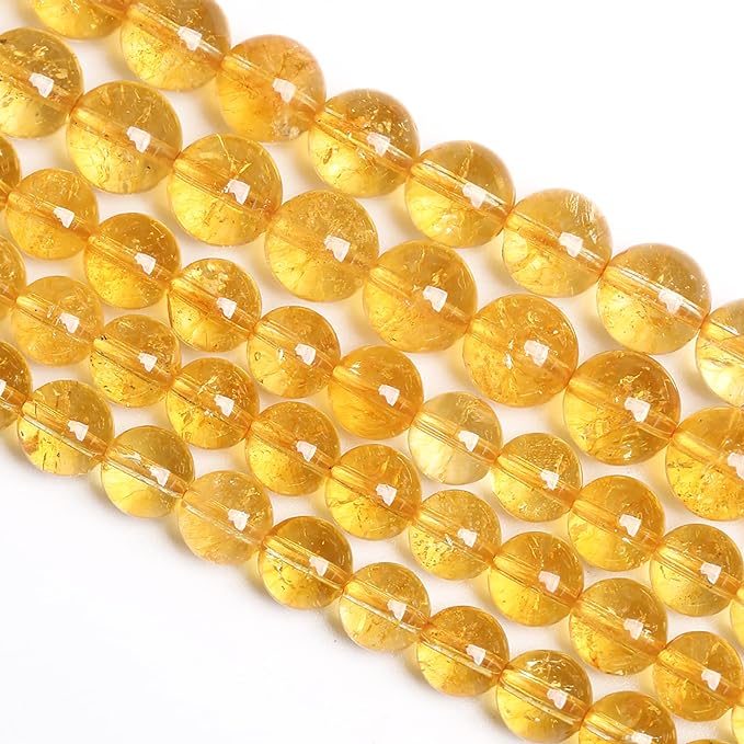 75PCS 10MM Natural Citrine Yellow Quartz Crystal Round Spacer Loose Beads for Jewelry Making DIY Bracelet Necklace