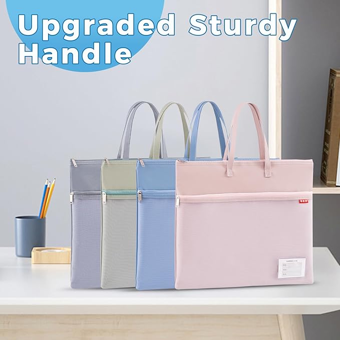 Pendancy Mesh Zipper Pouch A3 Size, Large Double Pocket Waterproof File Bag with Handle, 13x17 in Foldable Document Storage for Puzzle Project/Cross Stitch/Travel/Office（Advanced Pink）