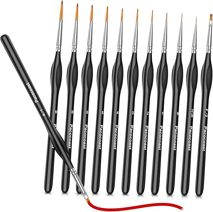 12PC Miniature Brushes, Pacocoast Detail Paint Brushes Set for Fine Detailing & Art Painting, Small Tiny Paint Brush Perfect for Acrylic, Paint by Number, Figurine, Craft, Models (Silver, Black)