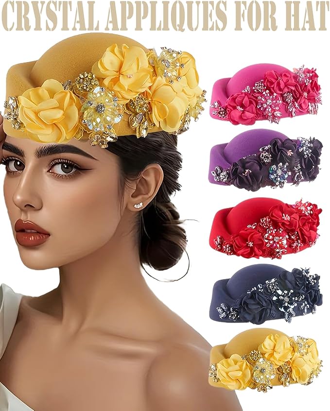 1pc Handmade Rhinestone Applique for Clothes, 3D Flower Fabric Patches for Wedding Dress, Bling Beaded Embroidery Lace Applique for Hat Hairband Sewing Embellishment (White)